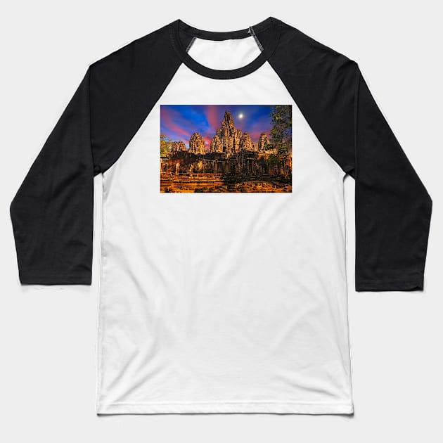 Bayon temple sunset and moonrise Baseball T-Shirt by dags